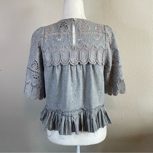 Sea Gray Boho Peasant Blouse Top SIZE 6 - Picture 2 of 8